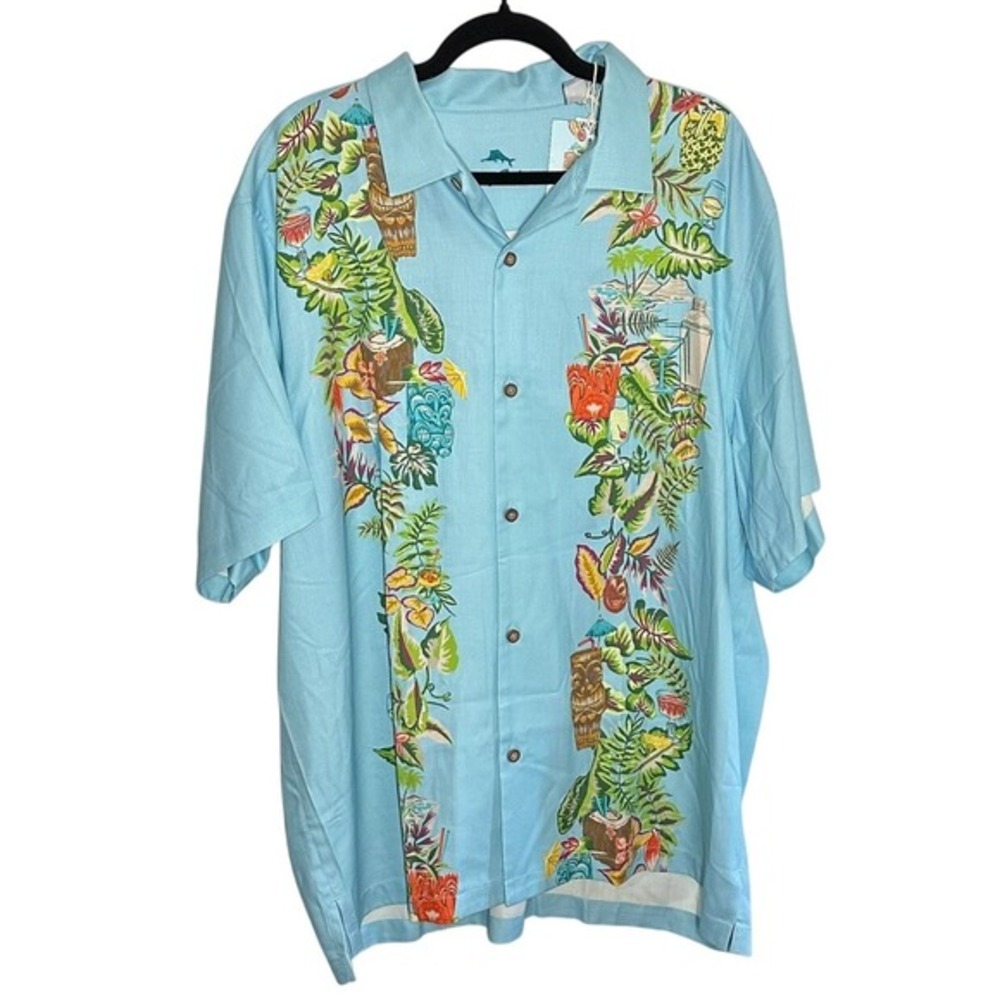 NEW Tommy Bahama Marlin Bar Artist Series Silk Shirt Size XXL Blue Opal Tropical
